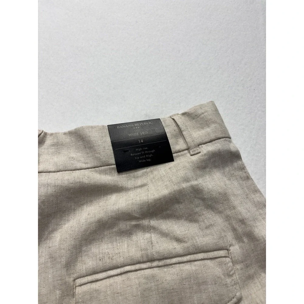 Banana Republic Dress Pants‎ Womens 14 Beige Linen Wide Leg High Rise Relaxed